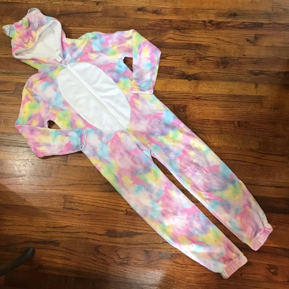 Unicorn Onesie Pajamas Hooded Hoodie Romper LS One Piece Footless Tie Dye 7 / 8